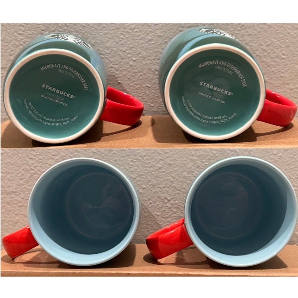 Bundle of TWO- Starbucks Green Marbled Coffee Cup Mug with Red Handle NEW - Picture 4 of 4